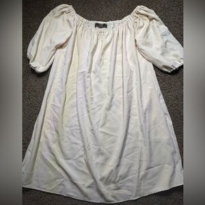 L&B Cream Gathered Dress With Pockets